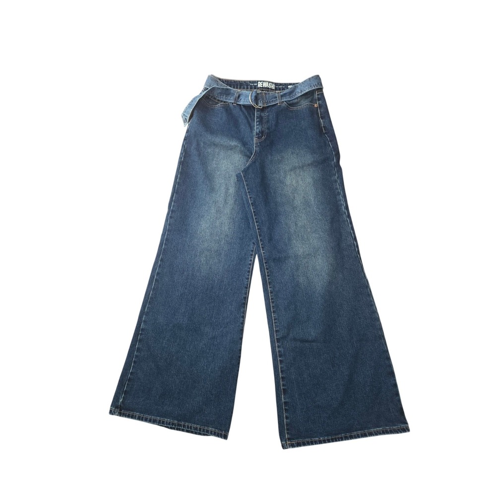 Rewash Womens Medium Wash Wide Leg Belted Denim Jeans Size‎ 29 High Rise Flare